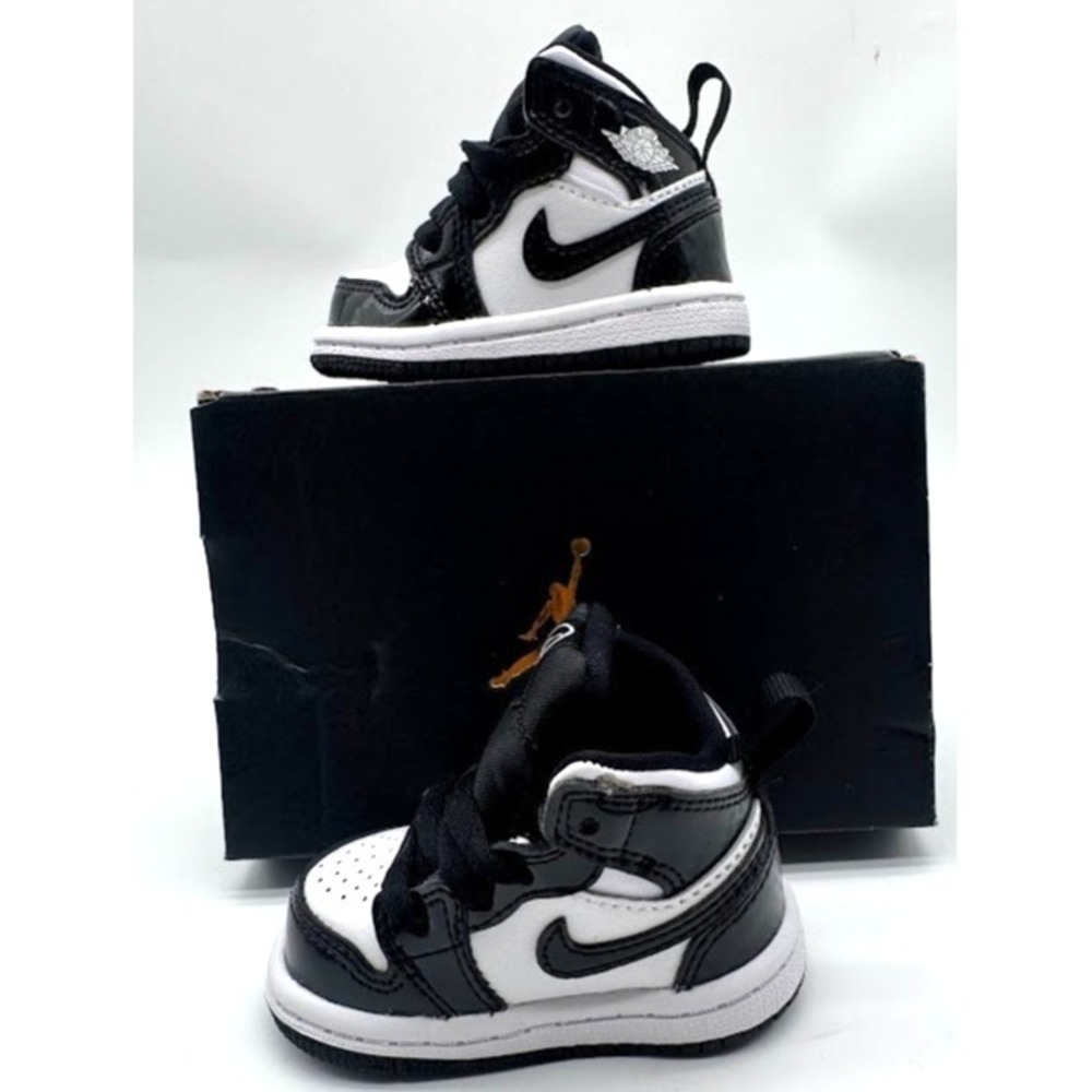 Nike Air Jordan 1‎ Mid SE ASW TD Black White Patent Toddler 2C DD2193-001 Box